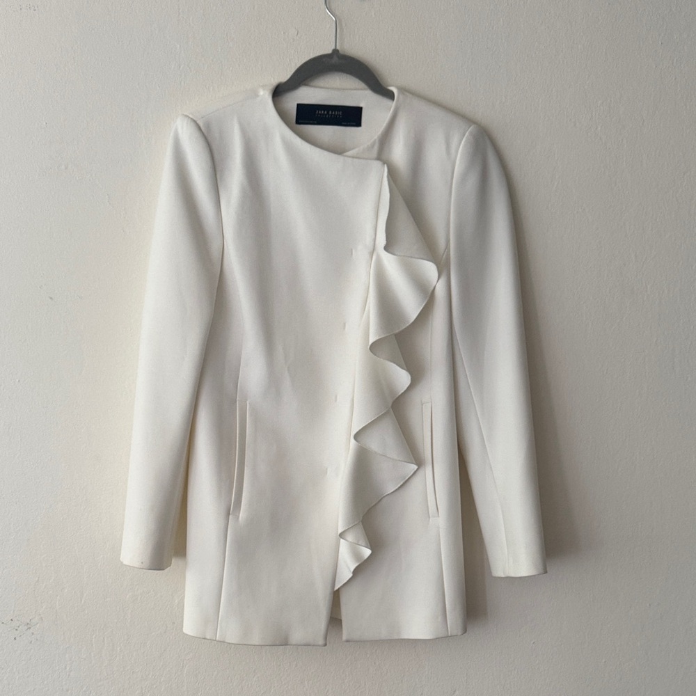 Zara Cream Ruffle-Front Blazer
